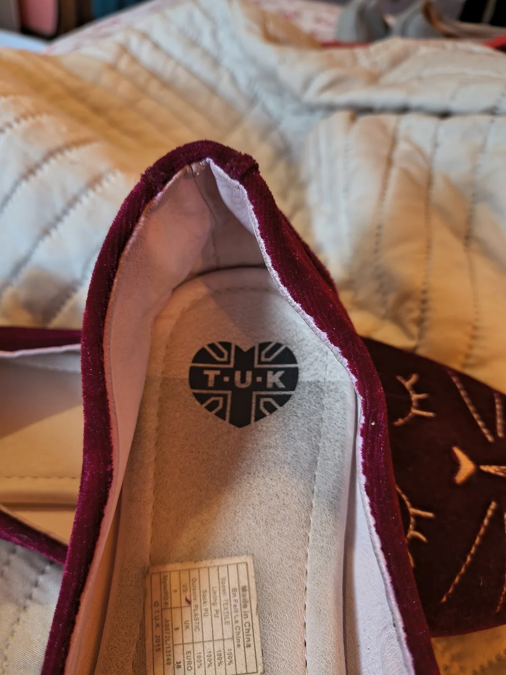 T.U.K. Burgundy Rabbit Face Suede-Look Ballet Flats. 6.5
